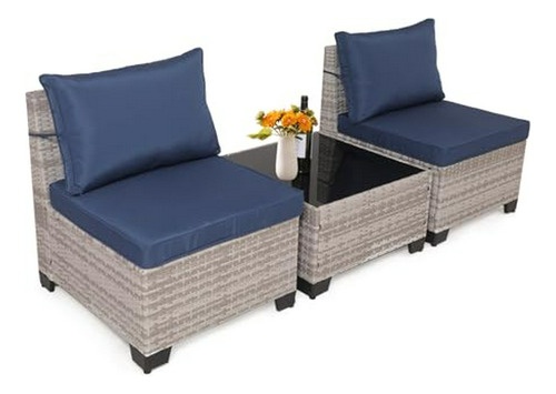 Juego Muebles De Patio Rattan 3 Piezas