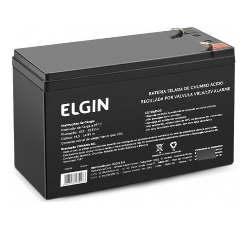 Bateria Elgin 12v 7ah Vrla Selada P/ Alarme E Sistem Médicos