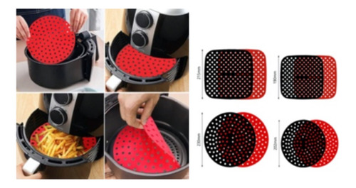 Alfombrilla protectora cuadrada Air Fryer con forro de silicona, 21,5 cm, color negro