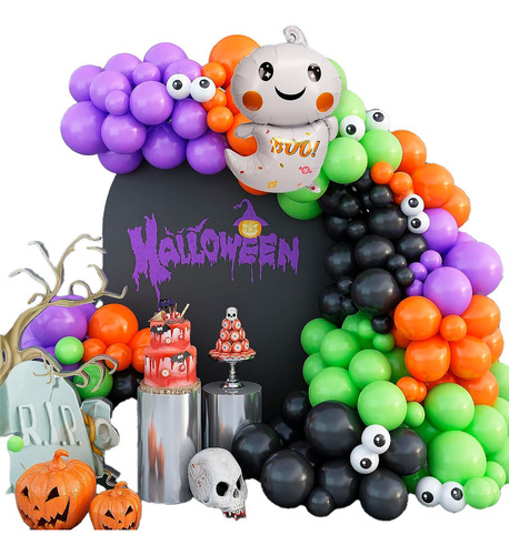 Kit Globos Halloween Fantasma Negro Verde Morado