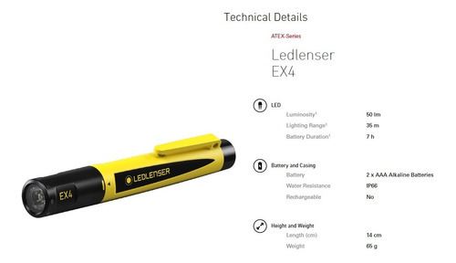 Linterna De Mano Industrial Led Lenser Ex4 50 Lumens Color De La Linterna Amarillo Y Negro