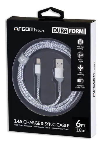 Cable Argomtech Tipo-C a USB 2.0 Nylon Trenzado Dura Form Color Blanco ARG-CB-0025WT - Código: ARG-CB-0025WT | Compra en Guadalajara