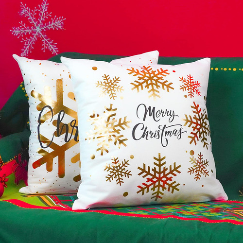 Fundas De Cojín Onway Christmas, Color Dorado Y Blanco, 45 X