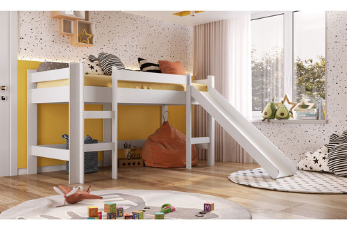 Cama Infantil Elevada Com Escorregador Branca Sem Cortina