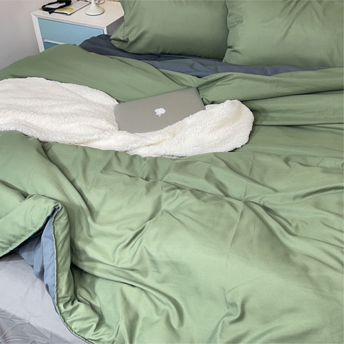 Imagen 2 de 5 de Duvet Sencillo Doble Faz Verde Militar- Gris Karytex