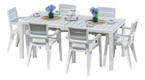 Comedor Para Exterior Tipo Madera 6 Puestos Marca Mq Estructura Silver
