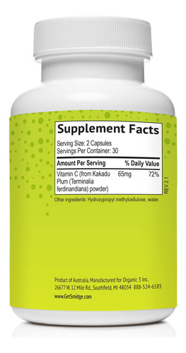 Smidge Cápsulas Kakadu Plum Vitamina C Natural 60 Unidades