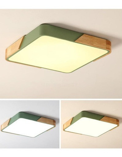 Imagen 5 de 5 de Luminaria Plafón Cuadrado De Techo Led Nórdico Madera Verde