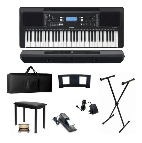 Teclado Yamaha Psr-e373 + Pedal Sustain Banco Capa Suporte