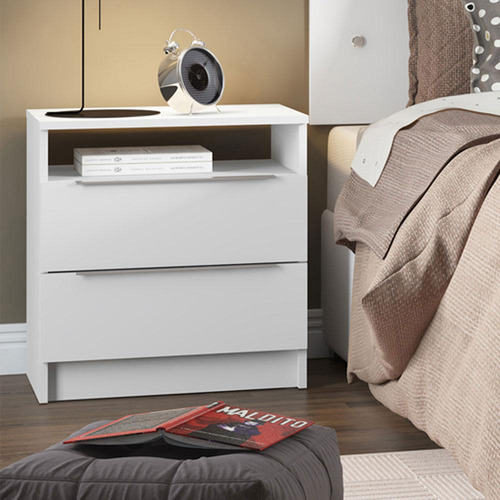 Mesa De Cabeceira Madesa 3227 Com 2 Gavetas - Branco