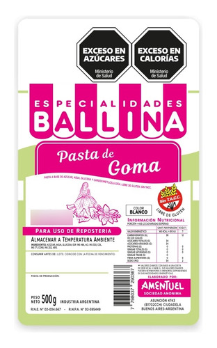 Pasta De Goma 500 Grs Ballina Torta Reposteria Belgrano