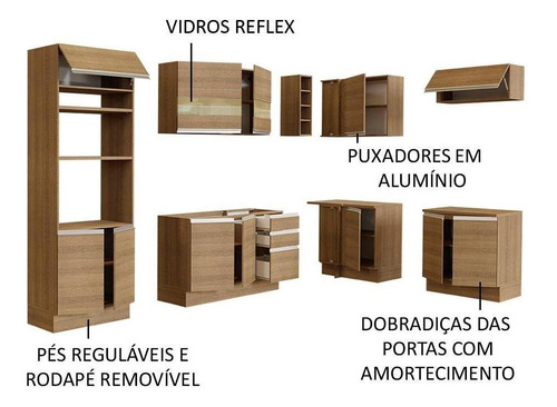 Cozinha Completa Canto Madesa Glamy 419001 Armário Balcão R Cor Rustic
