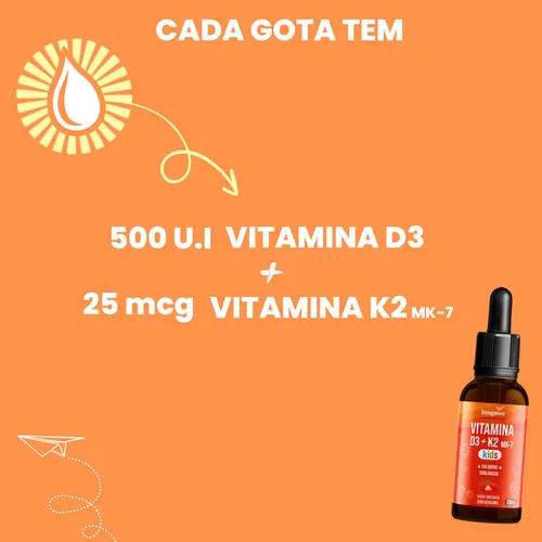 Vitamina D3 + K2 Mk-7 Kids, Em Gotas, Sublingual D3 2000ui | K2 100 mcg, Sabor Morango, 20 ml, Biogen