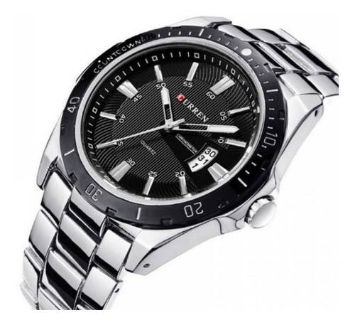 Relógio De Pulso Prata Preto Com Datado Mod 8110 Oferta