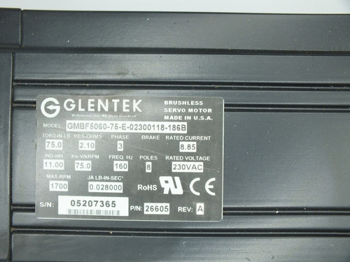 Fadal, Mtr-0142, Motor Glentek Gmbf5060-75-e-02300118-186b