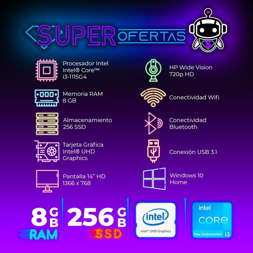 Imagen 2 de 9 de Potente Hp I3 11va Gen - 2021 + 8gb + 256 Ssd + Full Regalos