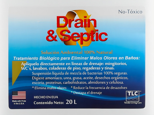 Bacteria P/eliminar Malos Olores Baños Drain & Septic 20 Lt