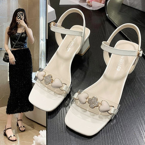 Sandalias De Tacón Alto Moda Con Cuadrada Y Para Mujer 5cm