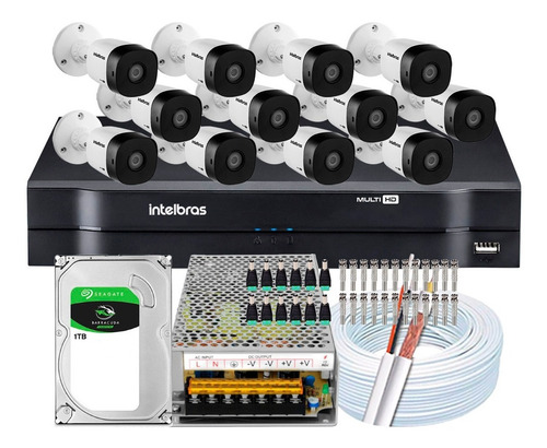 Kit Cftv 12 Cameras Vhd 1220b G5 2mp Intelbras Dvr 16 Canais