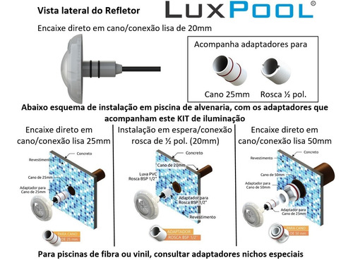 Kit 4 Leds Rgb 9w Piscina - Cont Touch + Fonte + Disp. 50mm