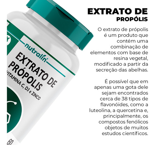 Extrato Própolis + Vitamina C/d + Zinco Nutralín 60comp.