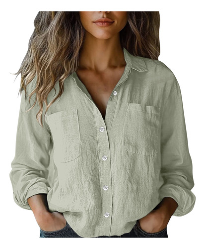 Camiseta Holgada Con Cuello En V Para Mujer, Camisa Con Boto