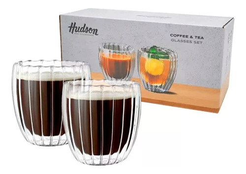 Set 2 Vasos Pocillo 80ml Taza Hudson Vidrio Doble Pared Cafe