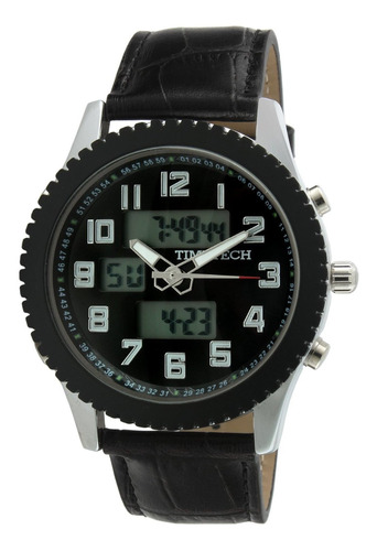 Reloj Hombre Timetech 2814blk Cuarzo Pulso Negro En Cuero