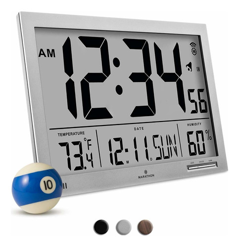 Marathon Slim Atomic Wall Clock Con Pantalla Gigante, C