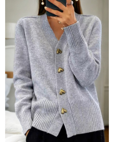 Suéter De Punto Con Cuello En V Con Botón De Amor A La Moda,