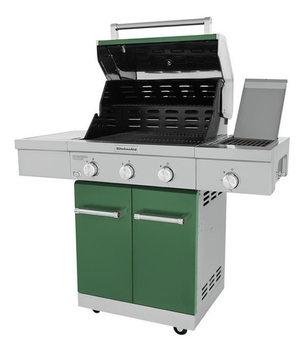 Imagen 5 de 10 de Asador Kitchenaid En Verde 3 Quemadores & 1 Lateral Gas Lp