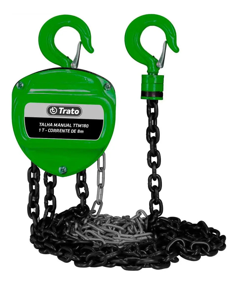 Talha Manual 1 Tonelada 1000 Kg Com Corrente 8 Metros Trato