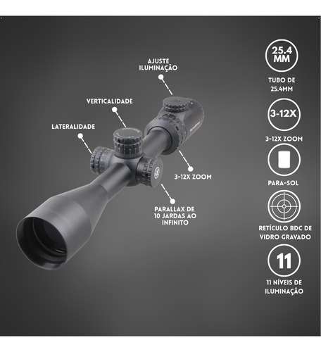 Luneta Vector Optics Hugo 3-12x44gt Sfp Purgada Nitrogênio