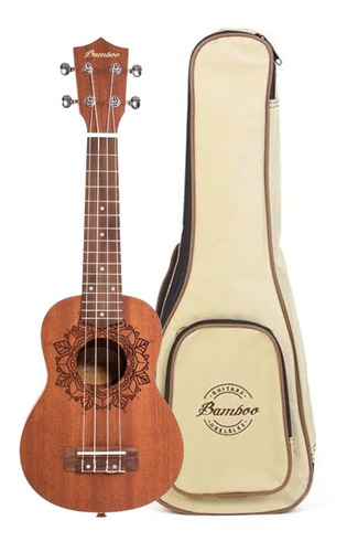 Ukelele Soprano Bamboo Diseño Kailua Con Funda Acolchada Color Marrón