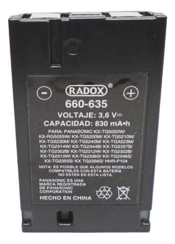 Bateria Telefonica Fijo Radox 660-635 Compatible Panasonic 3.6v 830 Mah