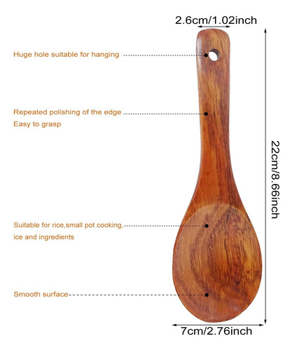 Honbay 2 Cucharas De Madera Para Arroz, De Madera Antiadhere