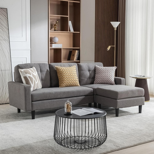 Vecelo Sofá Convertible Modular De Tela De Lino Moderno En F