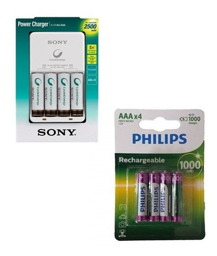 Carregador Sony C/4 Pilhas Aa + 4 Pilhas Philips Aaa