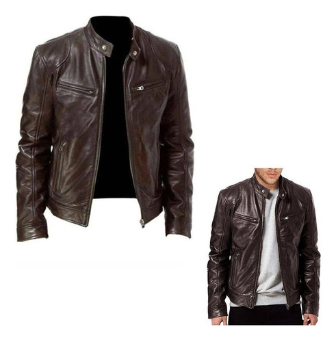 Chamarra Piel De Hombre Slim Fit Estilo Biker Cazadora