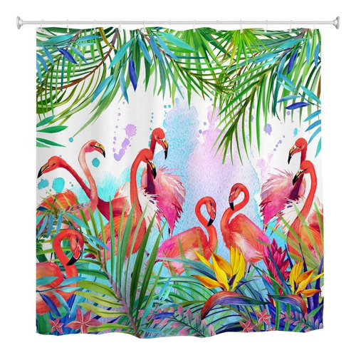 Cortina De Ducha Impermeable Flamingo Hojas Tropicales