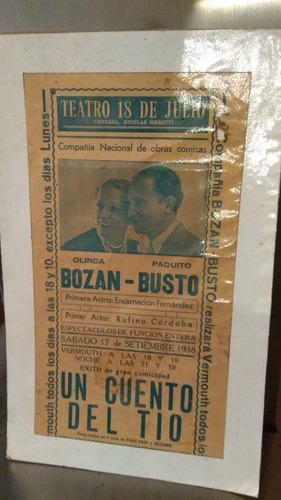 Antiguo Afiche Propaganda De Teatro 18 De Julio 
