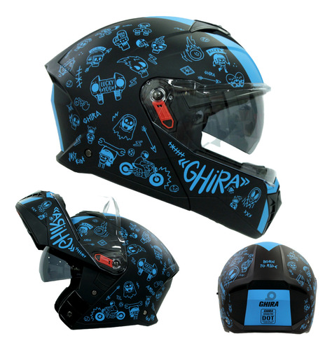 Casco Moto Abatible Ghira Gh1000 Pro Toon Craze Dot