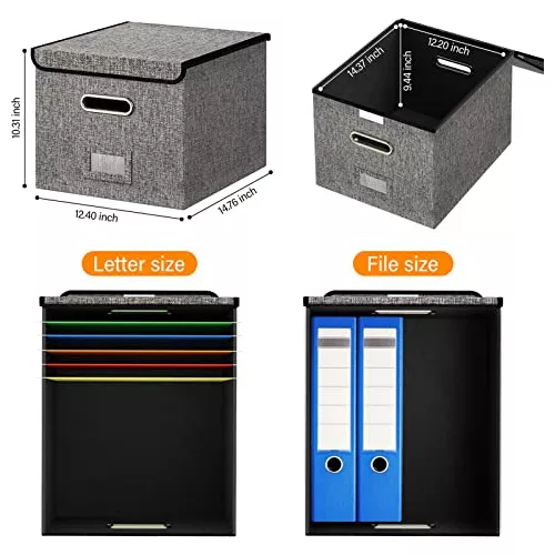 Cajas organizadoras plegables de almacenamiento de archivos con tapas,  cajas de almacenamiento de documentos de oficina de lino, cajas de archivo