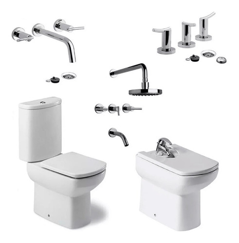 Combo Inodoro Bidet Depósito Dama Senso Y Griferias Libby Fv