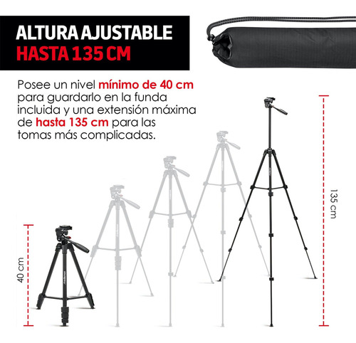 Tripie Para Camara Profesional 360° Portatil 135 Cm Redlemon