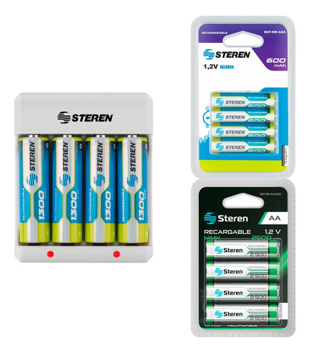 Cargador Steren Con 4 Pila Aa + 4 Aa 2500mah + 4 Aaa 600mah