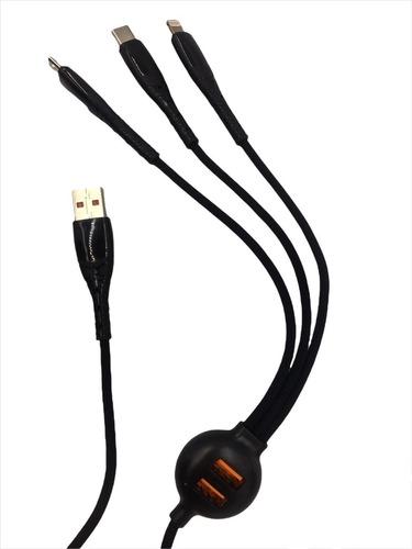 Cable Usb Reforzado Pulpo 3 En 1 + 2 Puertos Usb Ca-128