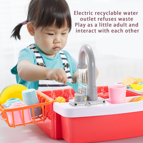 Lavaplatos Eléctrico Para Niños Pretend Play, Color Rojoab
