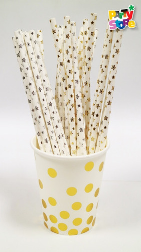 Imagen 2 de 5 de Vaso De Polipapel Lunares Dorados X 6 Unidades