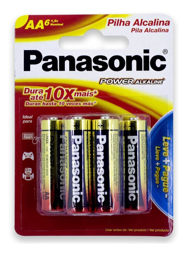 Pilha Alcalina Aa Panasonic Bateria 2a Pequena 6 Unidades